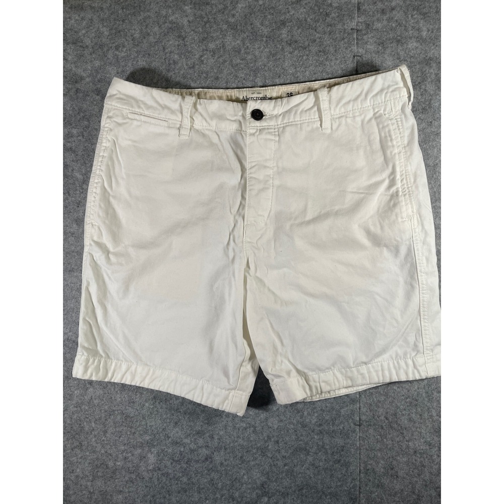 Abercrombie & Fitch Mens Cream Off White Cotton Chino Shorts Size 36 Button Fly
